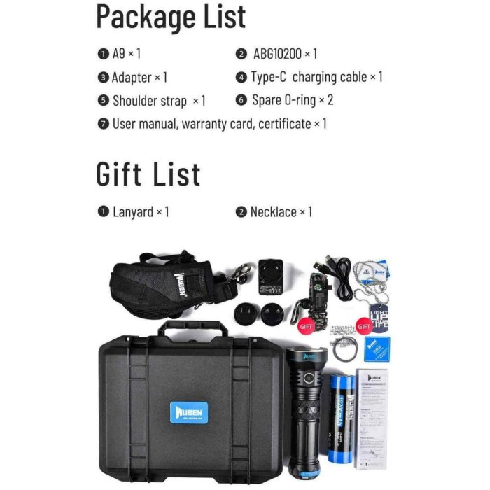 Wuben A9, 12000 Lumen, 420m Throw Rechargeable - Image 18